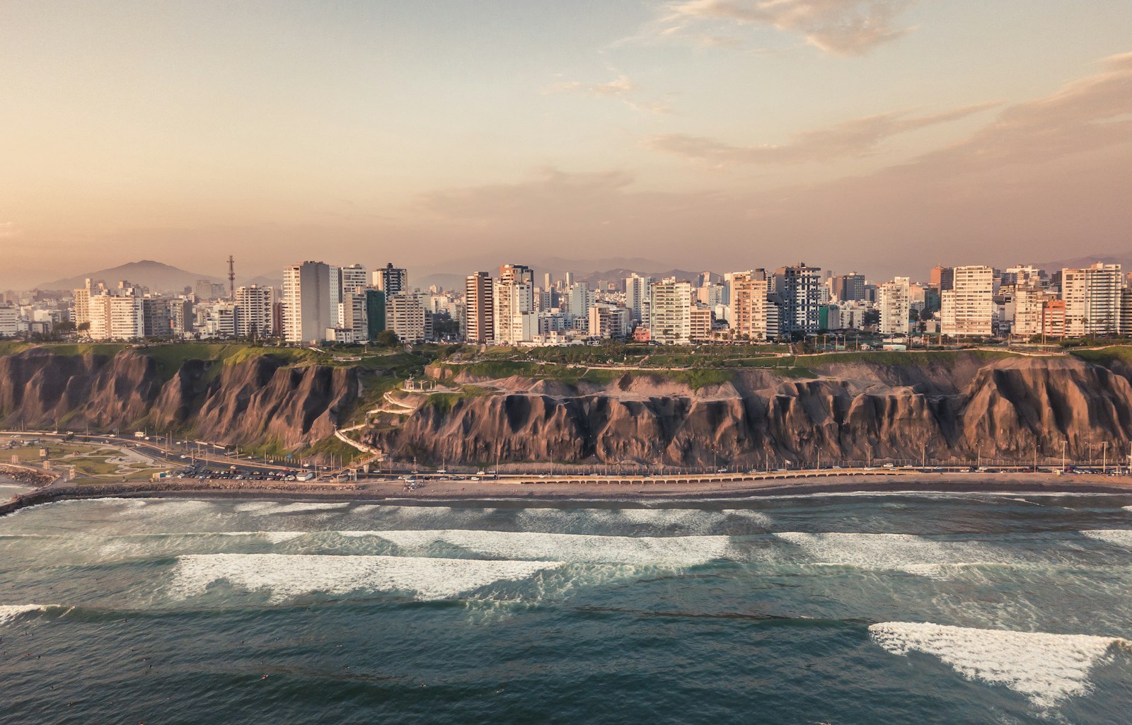 Miraflores coastal cliffs and park overlooking the Pacific Ocean in Lima