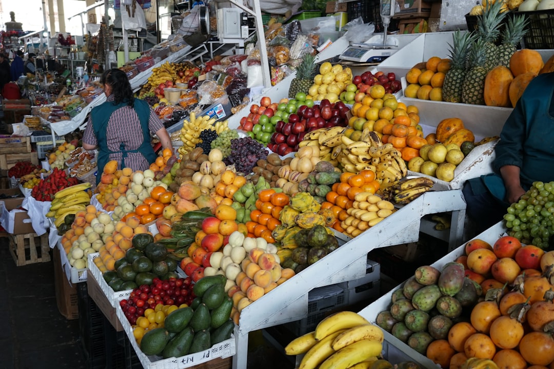 Colourful fruit stall inside San Pedro Market, Cusco, Peru