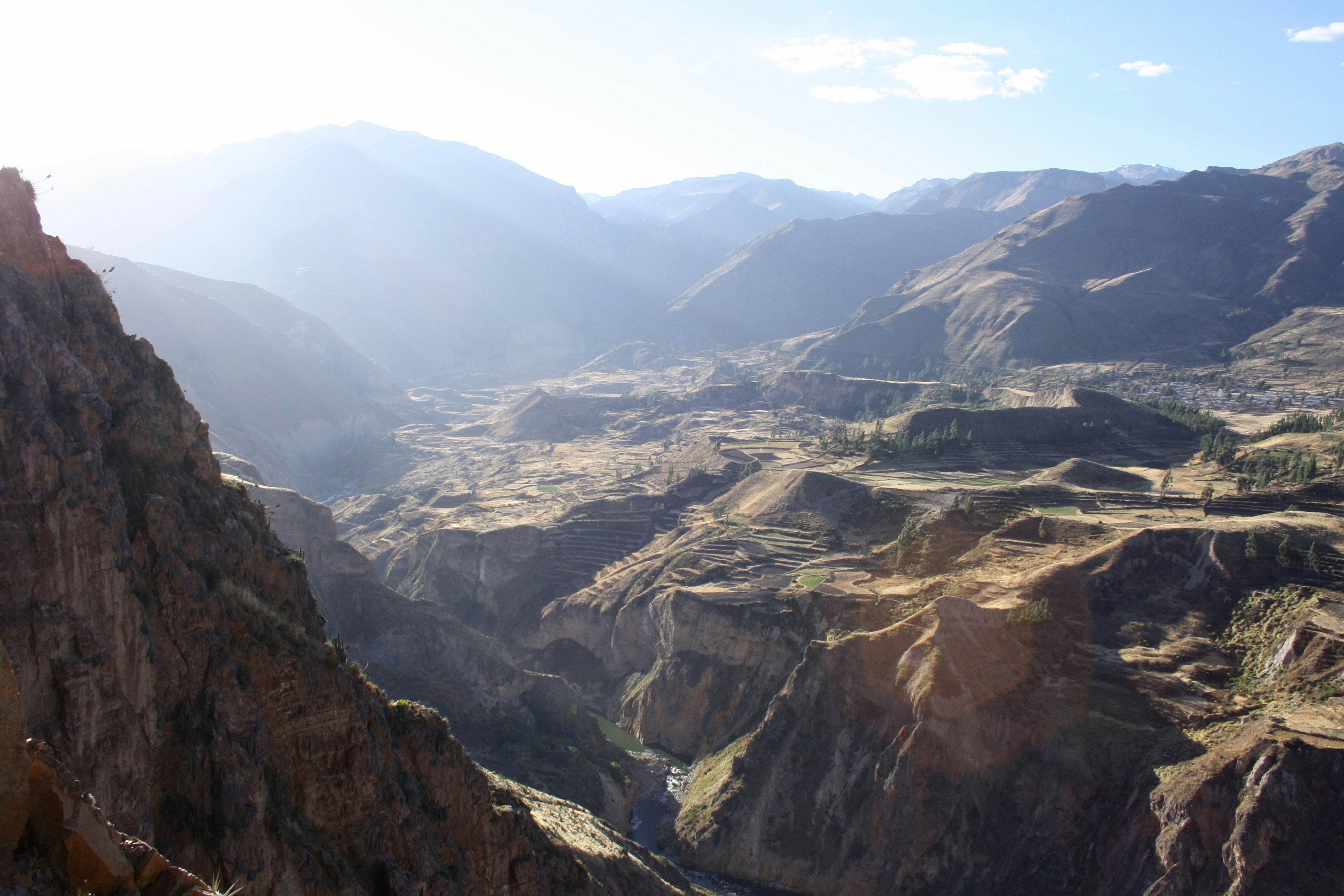 Dry Andean canyon landscape in southern Peru during clear-sky high season