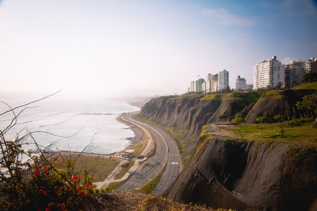 The Miraflores coastline in Lima, Peru, with cliffs above the Pacific